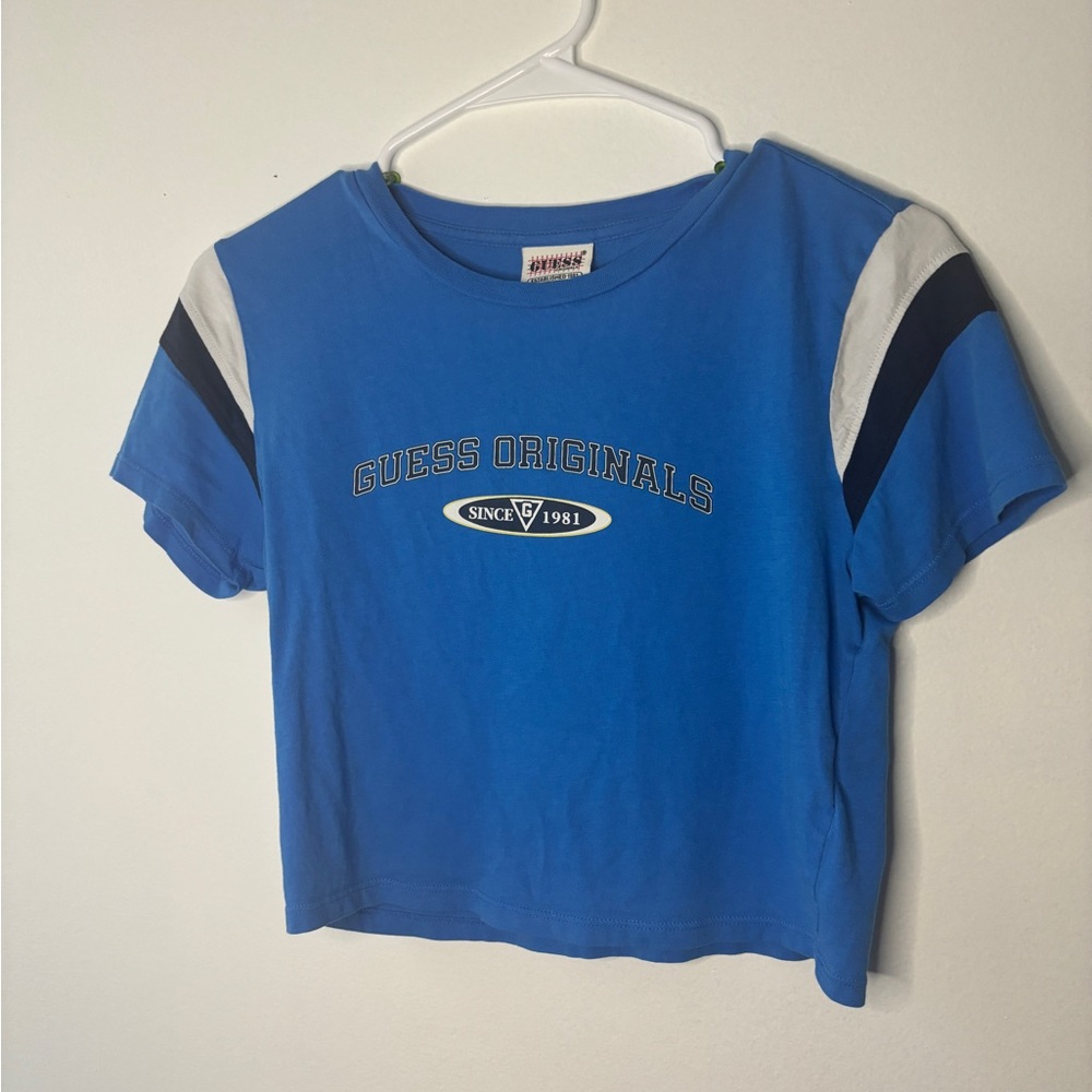 Guess blue and white crop top